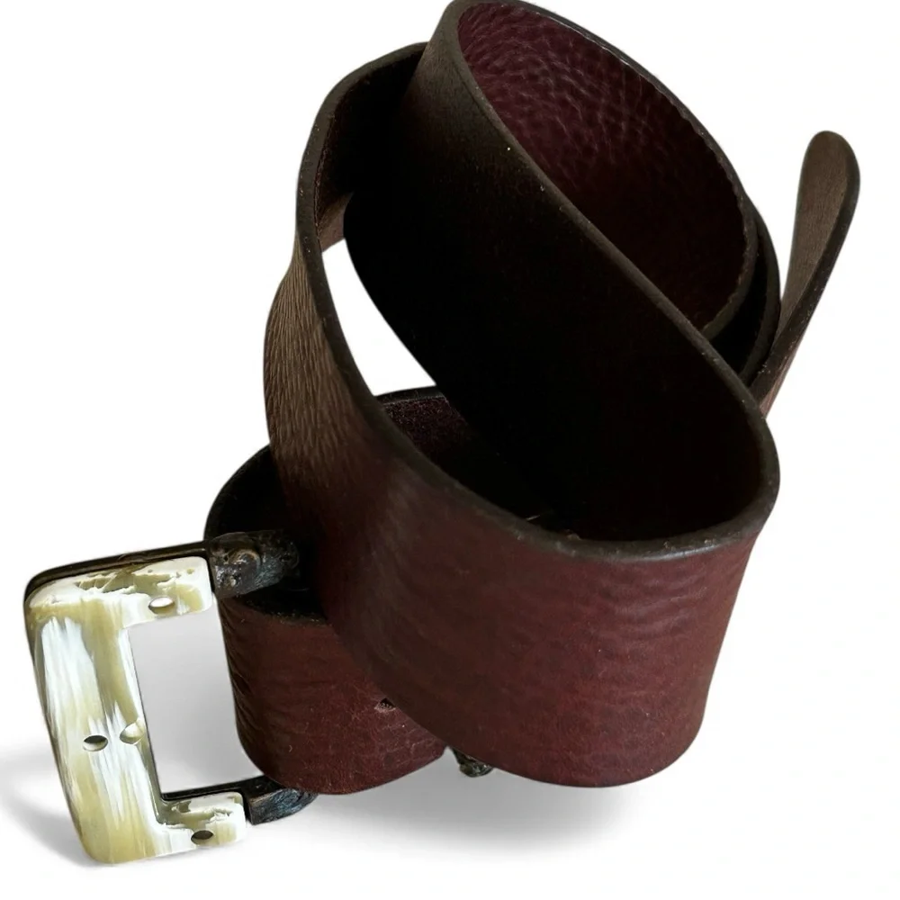 FRANCESO BOJOLA FIRENZE Vintage Leather Belt Brown Enhanced Resin Buckle L/XL